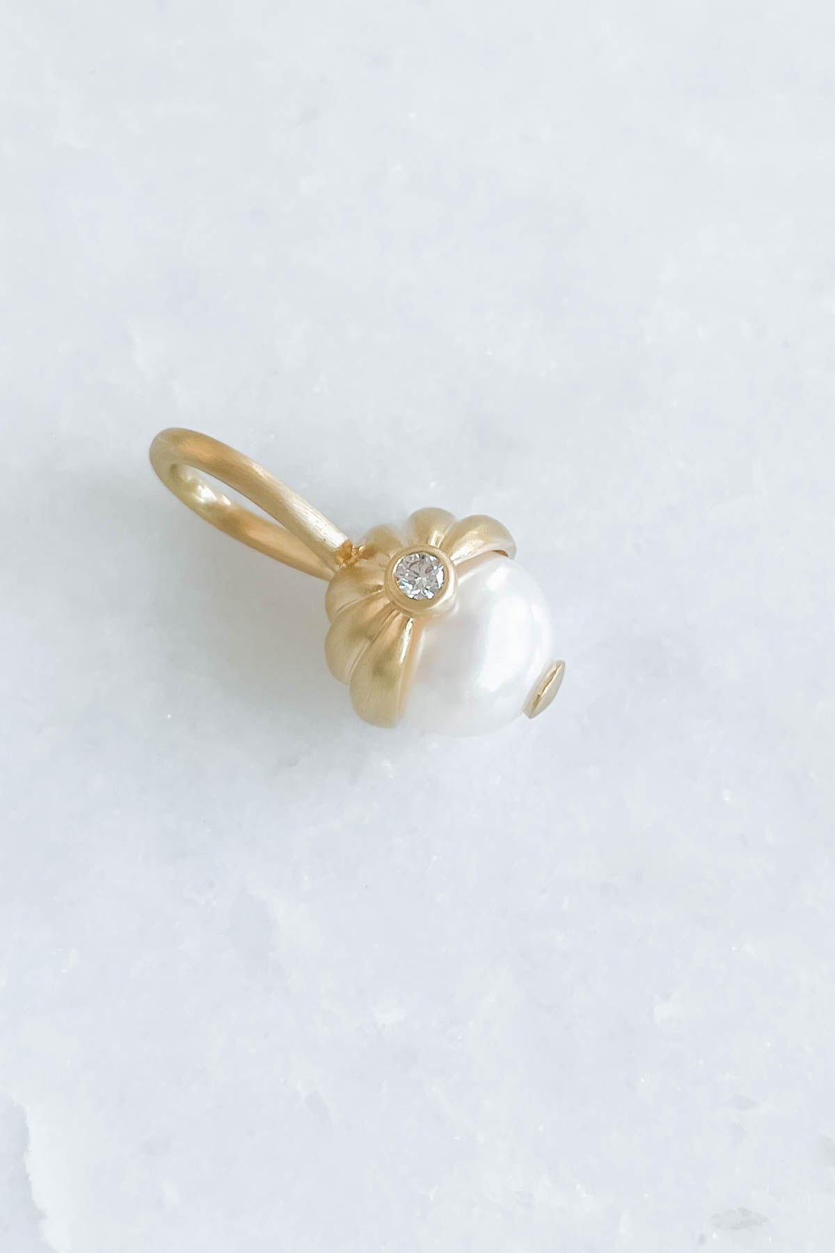 Scallop Diamond Pearl Charm