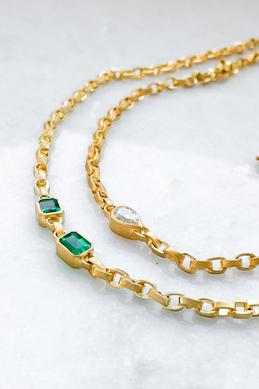 Double Emerald Signature Chain Necklace