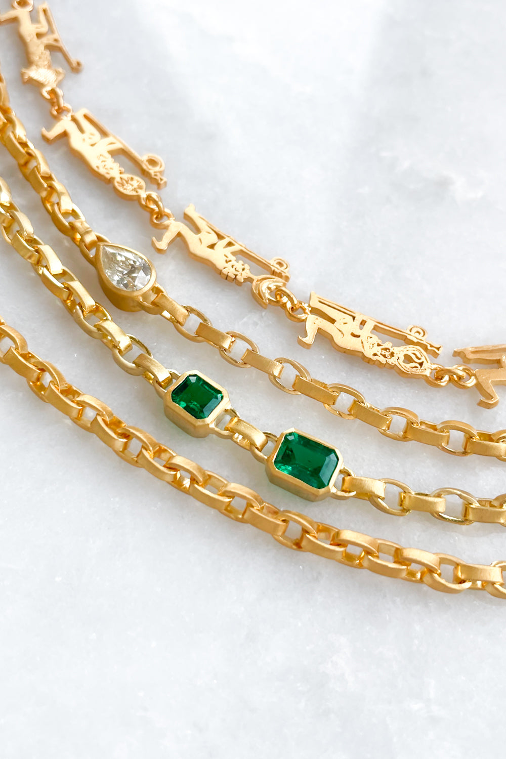 Double Emerald Signature Chain Necklace