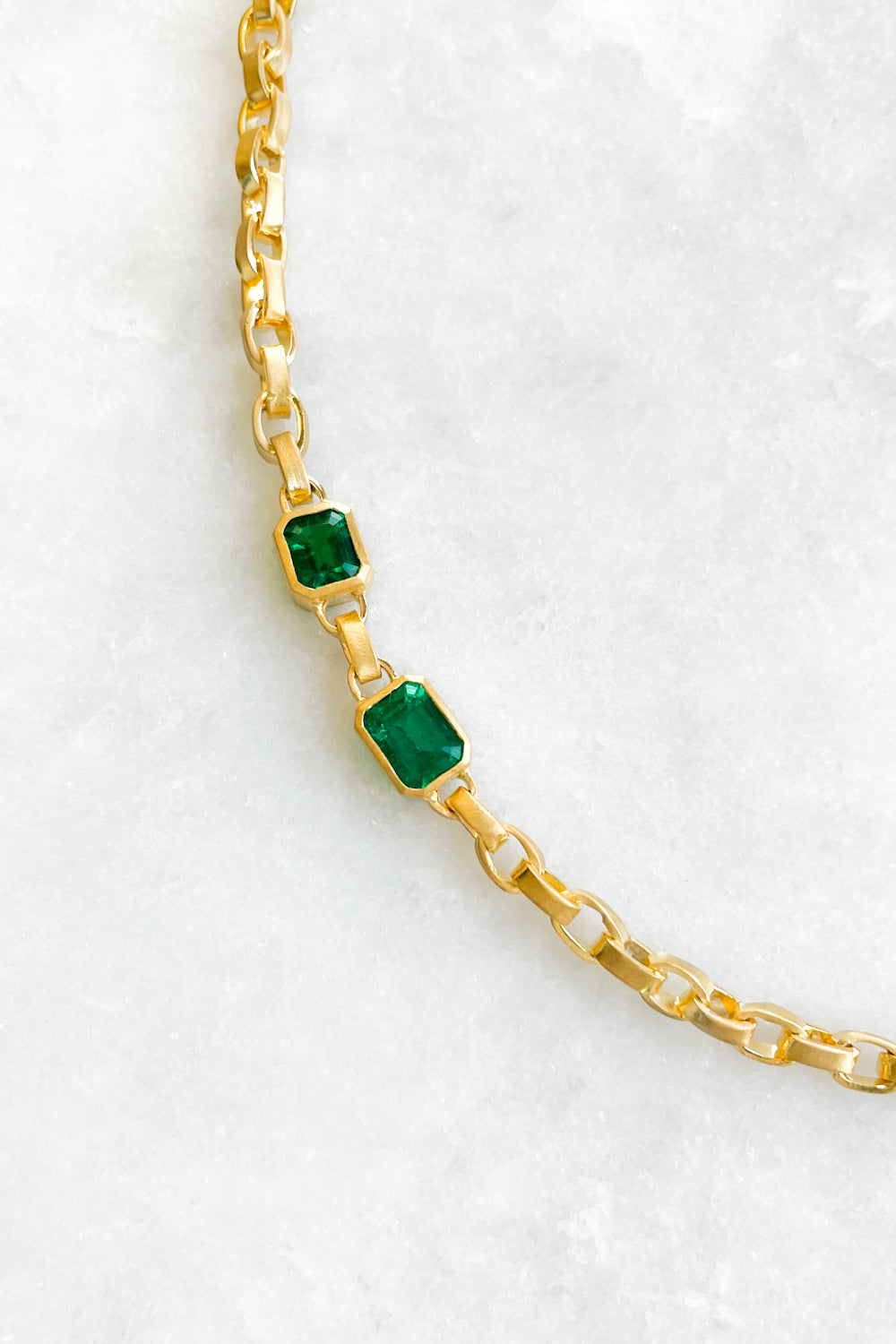 Double Emerald Signature Chain Necklace