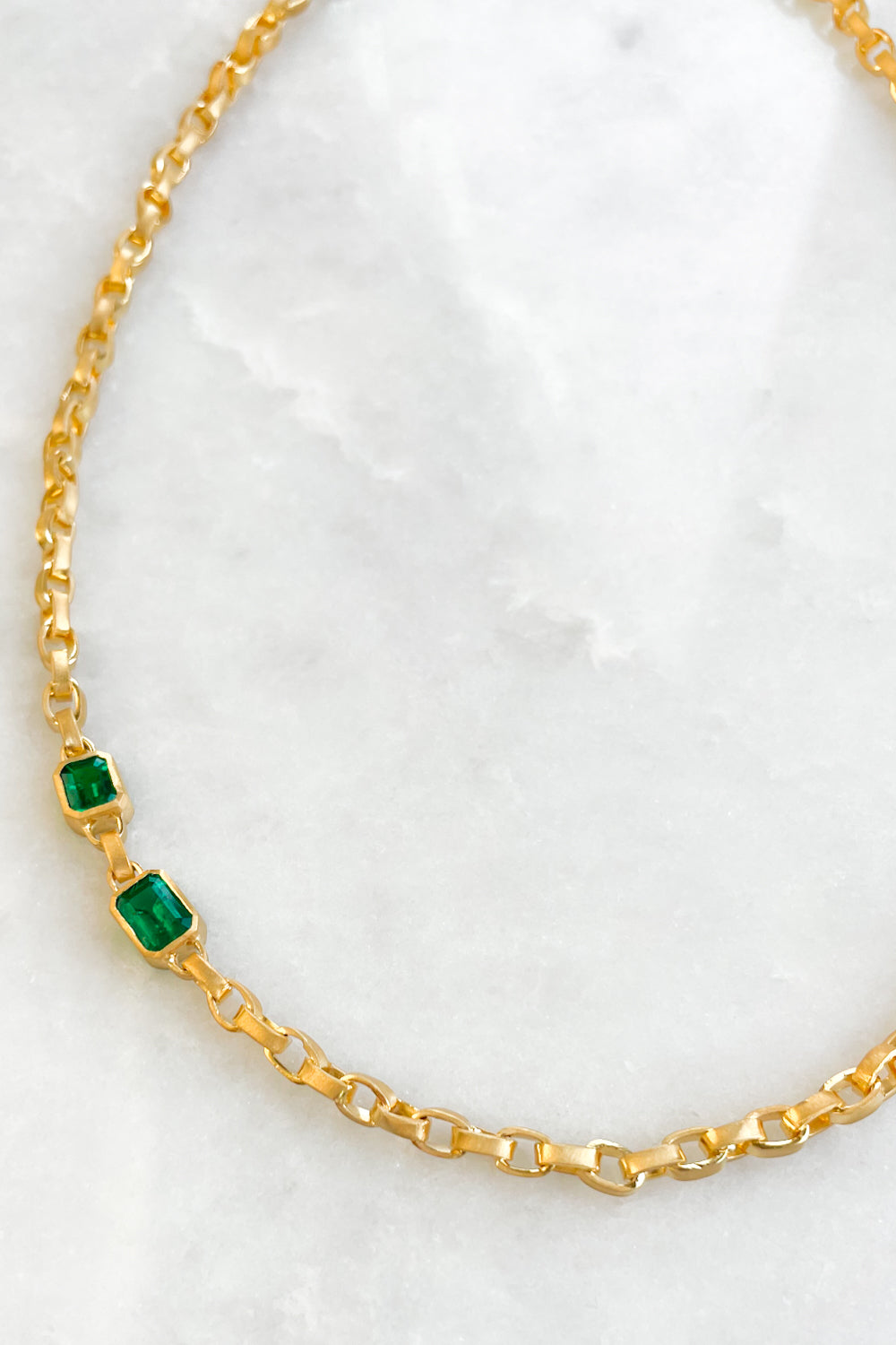 Double Emerald Signature Chain Necklace