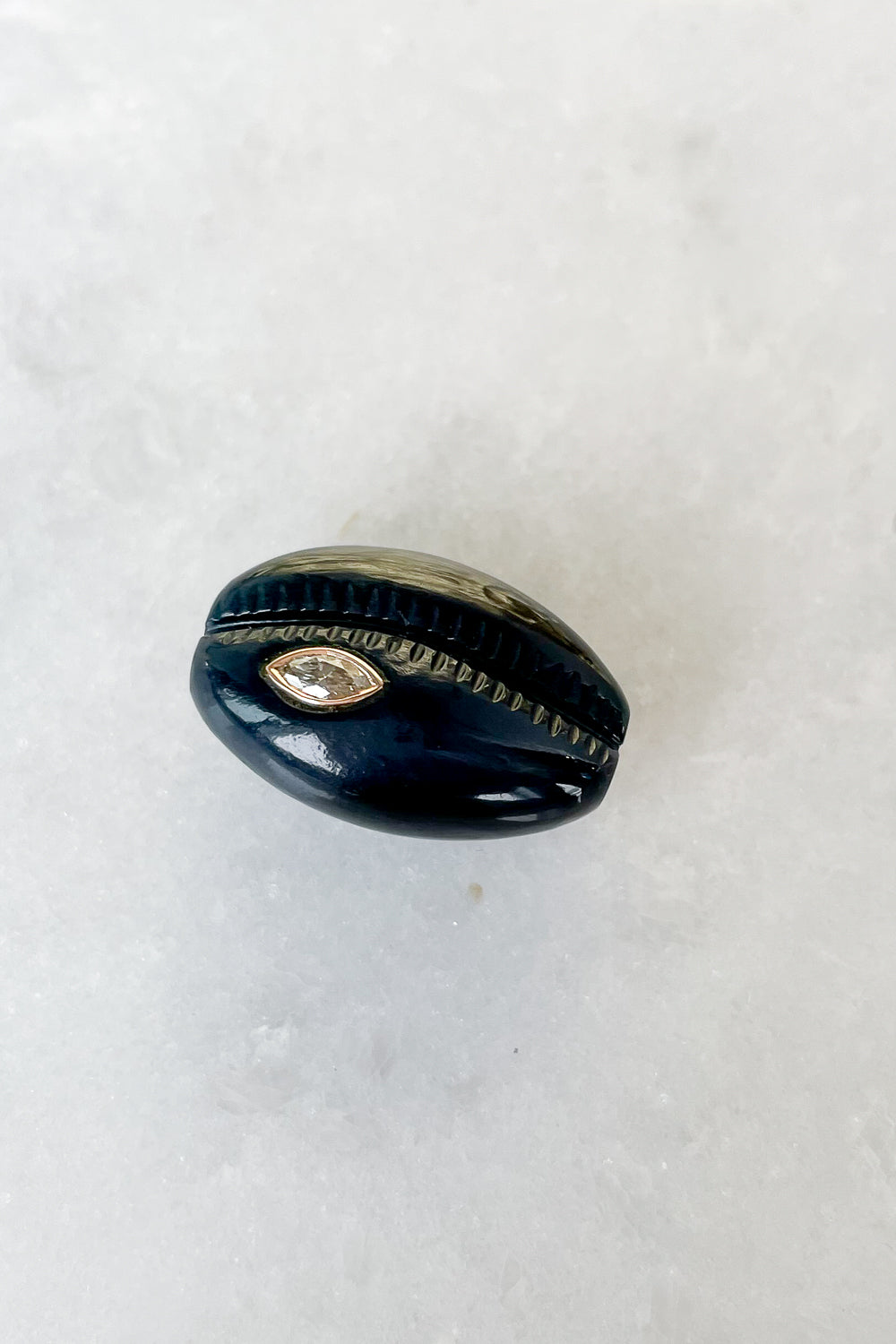 Blue Tiger Eye Cowry with Marquise Diamond Bead