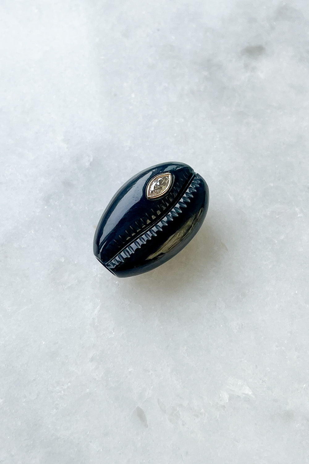 Blue Tiger Eye Cowry with Marquise Diamond Bead