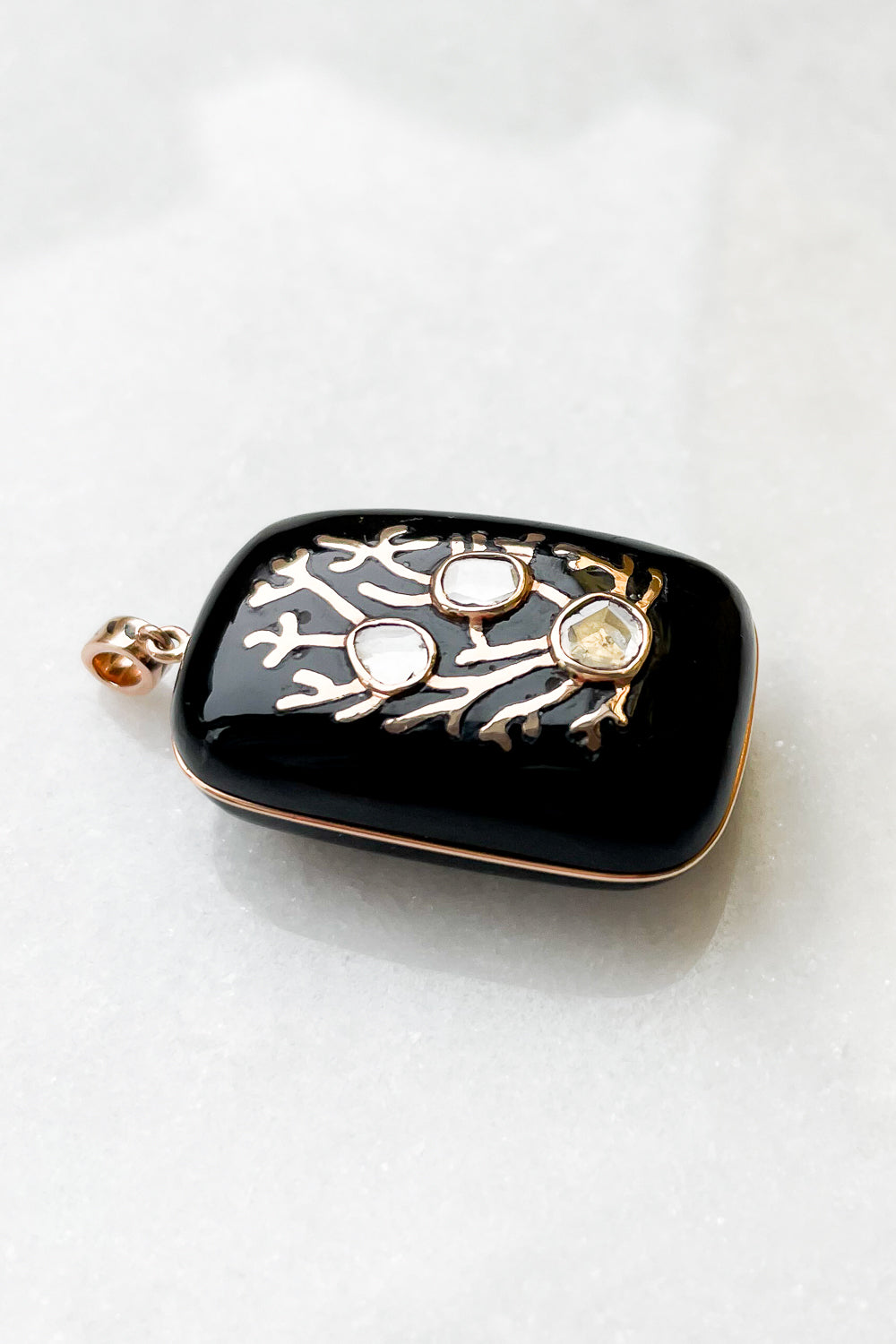 Gold Coral Inlay & Diamond Onyx Charm