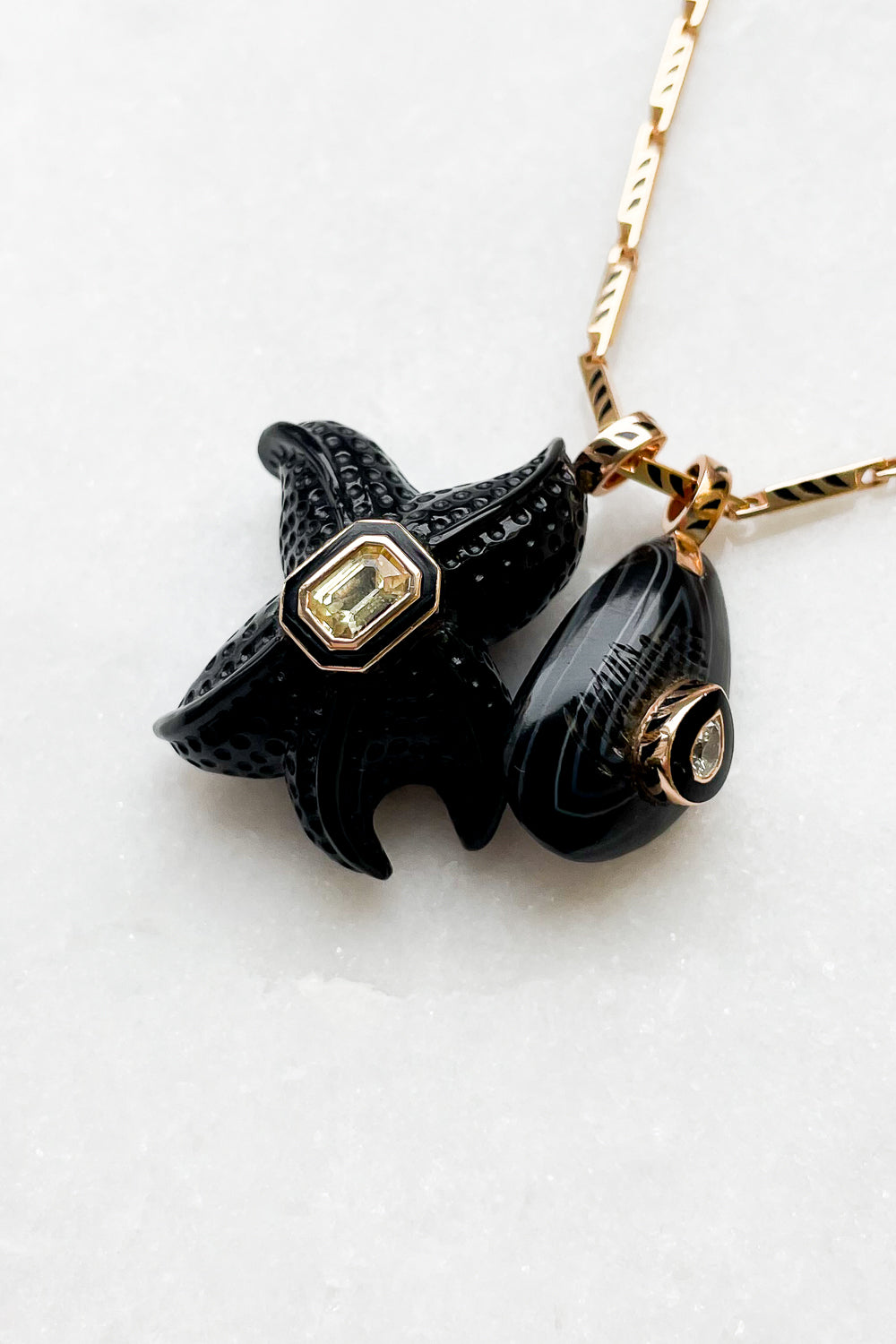 Onyx Starfish with Sapphire Charm