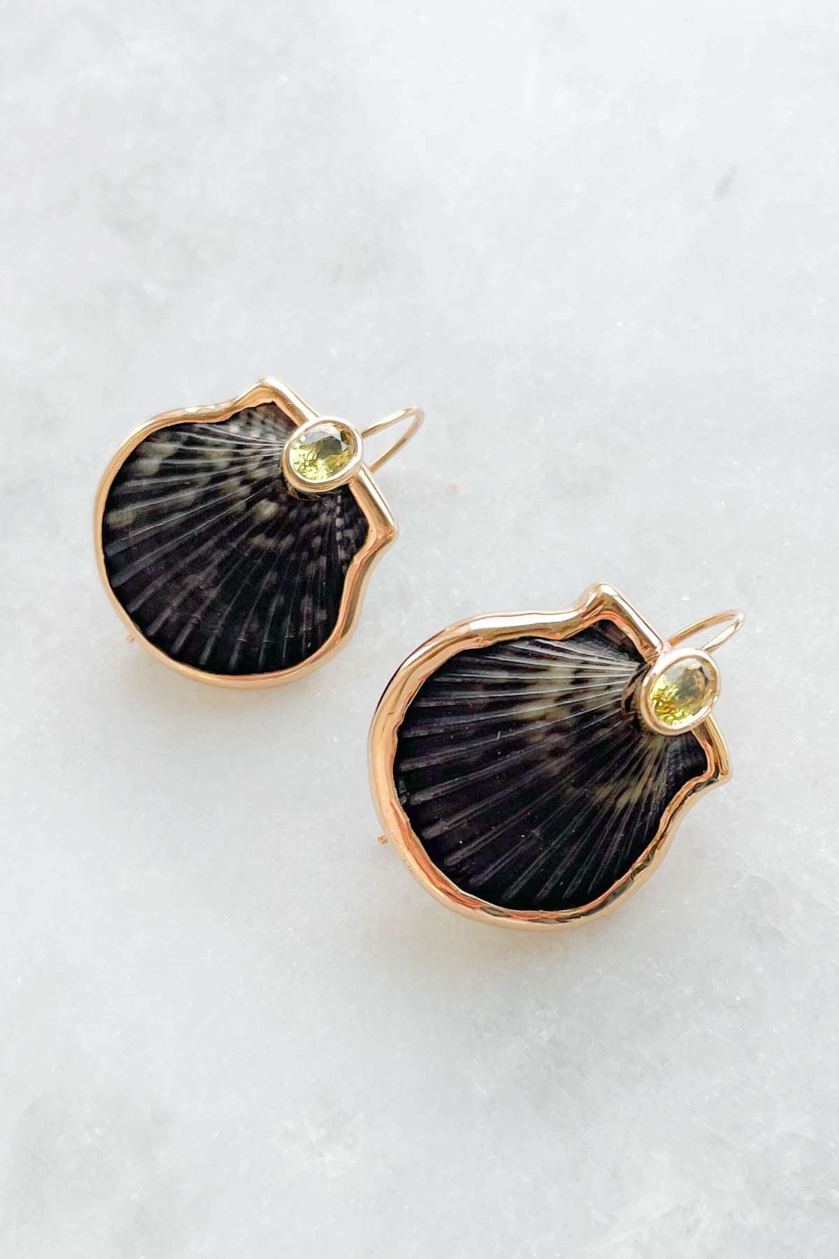 Natural Clam Shell & Yellow Sapphire Earrings