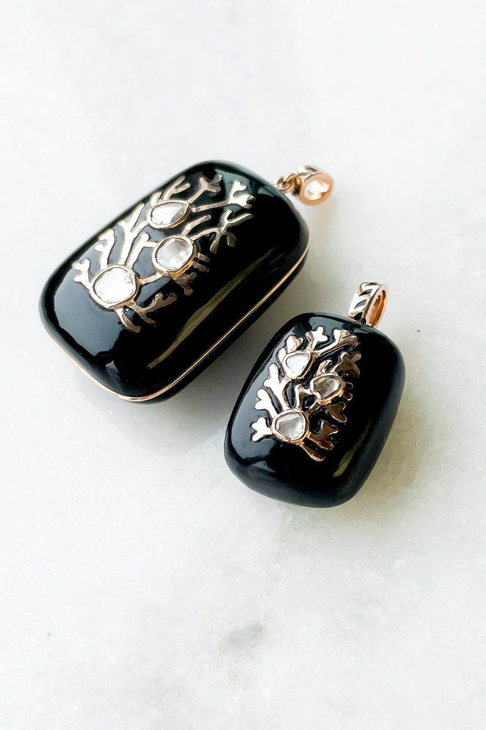 Gold Coral Inlay & Diamond Onyx Charm