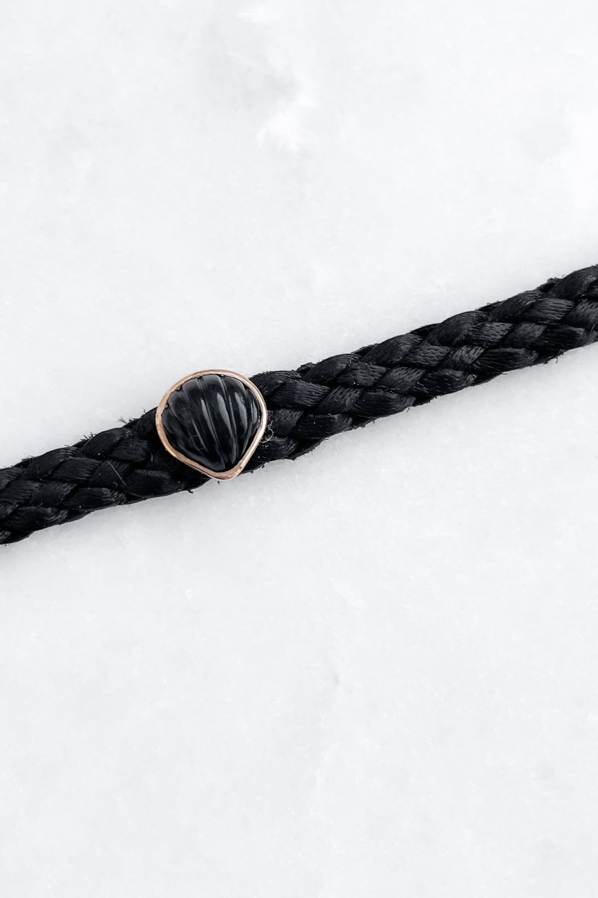 Petite Onyx Anadara on Black Leather Bracelet