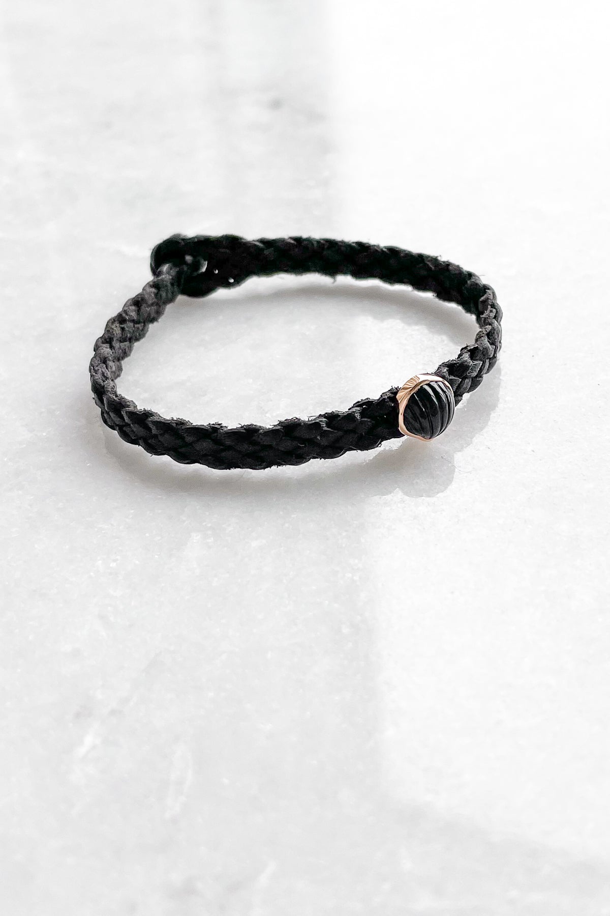 Petite Onyx Anadara on Black Leather Bracelet