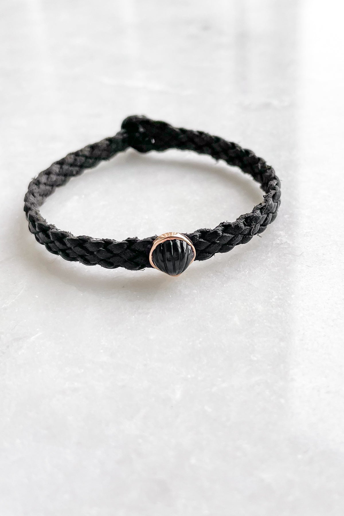 Petite Onyx Anadara on Black Leather Bracelet