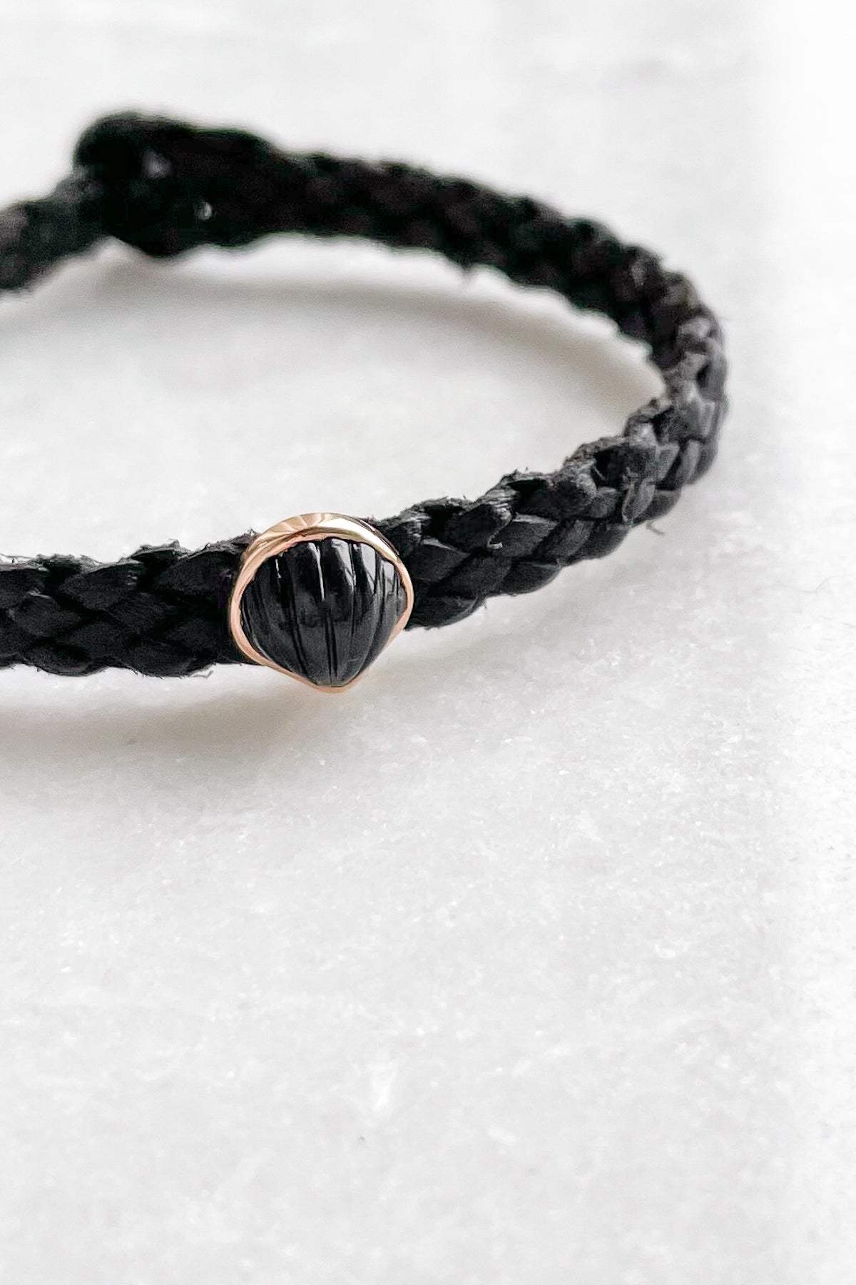 Petite Onyx Anadara on Black Leather Bracelet