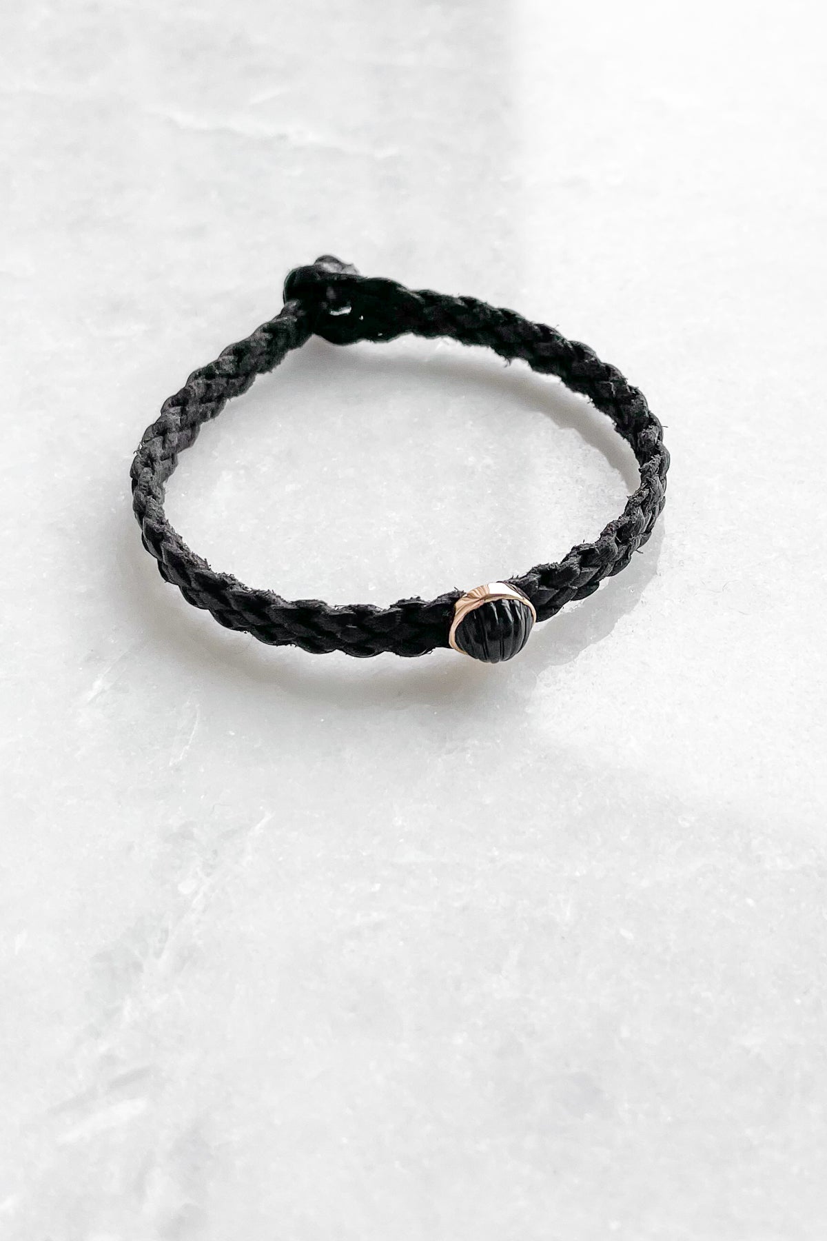 Petite Onyx Anadara on Black Leather Bracelet