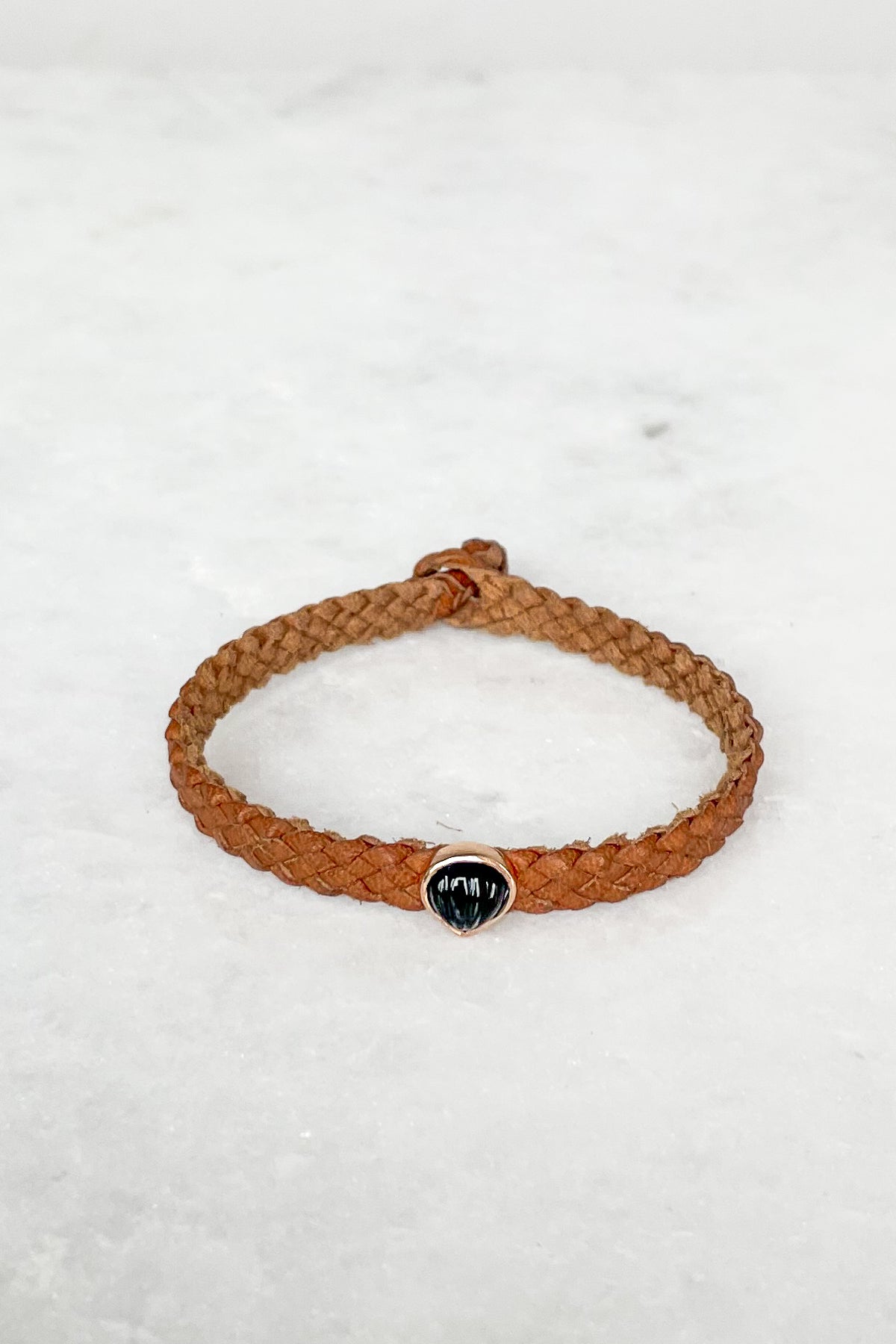 Petite Onyx Anadara on Tan Leather Bracelet