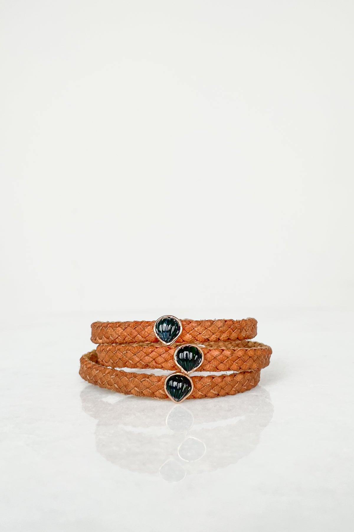 Petite Onyx Anadara on Tan Leather Bracelet