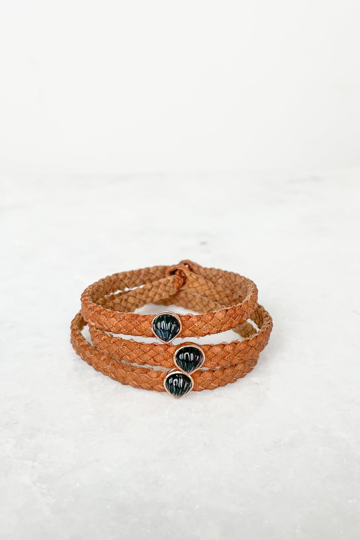 Petite Onyx Anadara on Tan Leather Bracelet