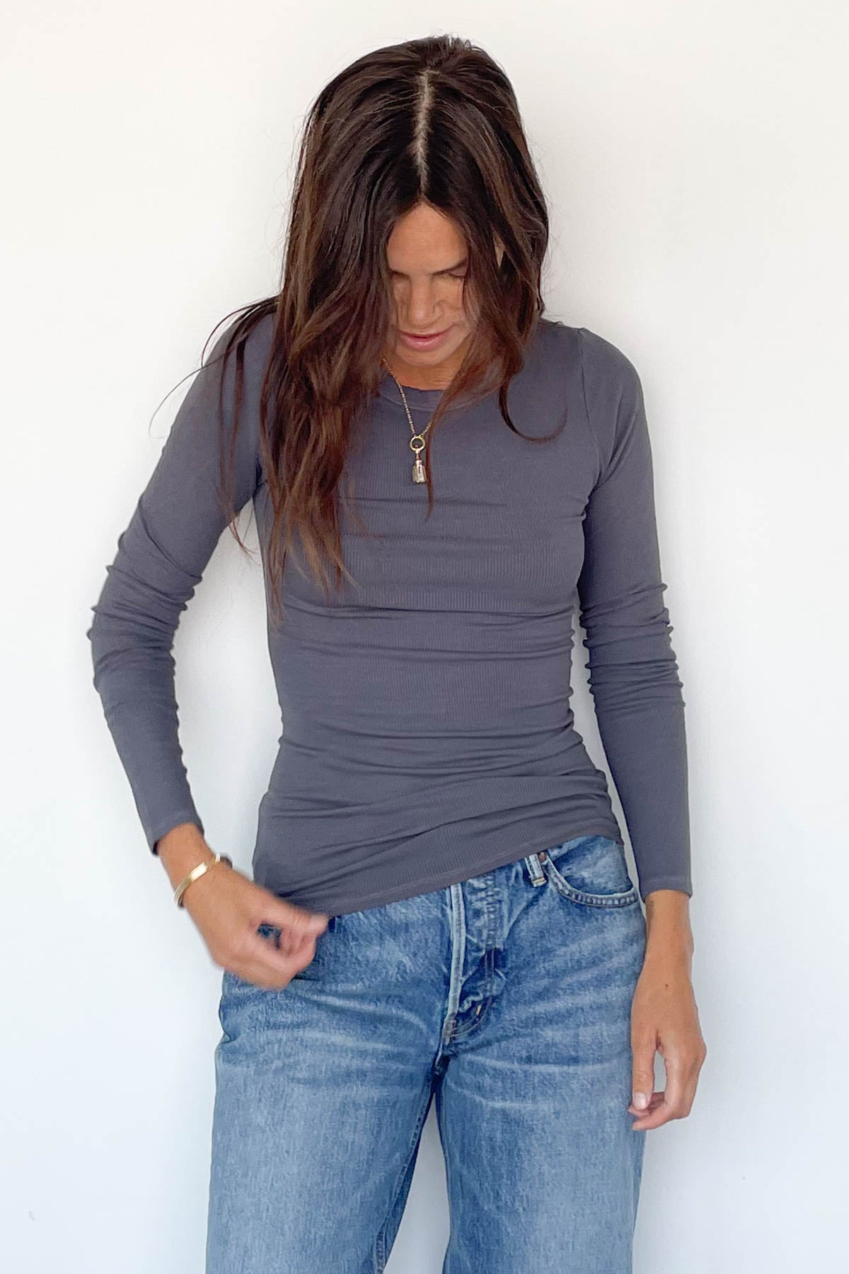 Silk Rib Fitted Crewneck