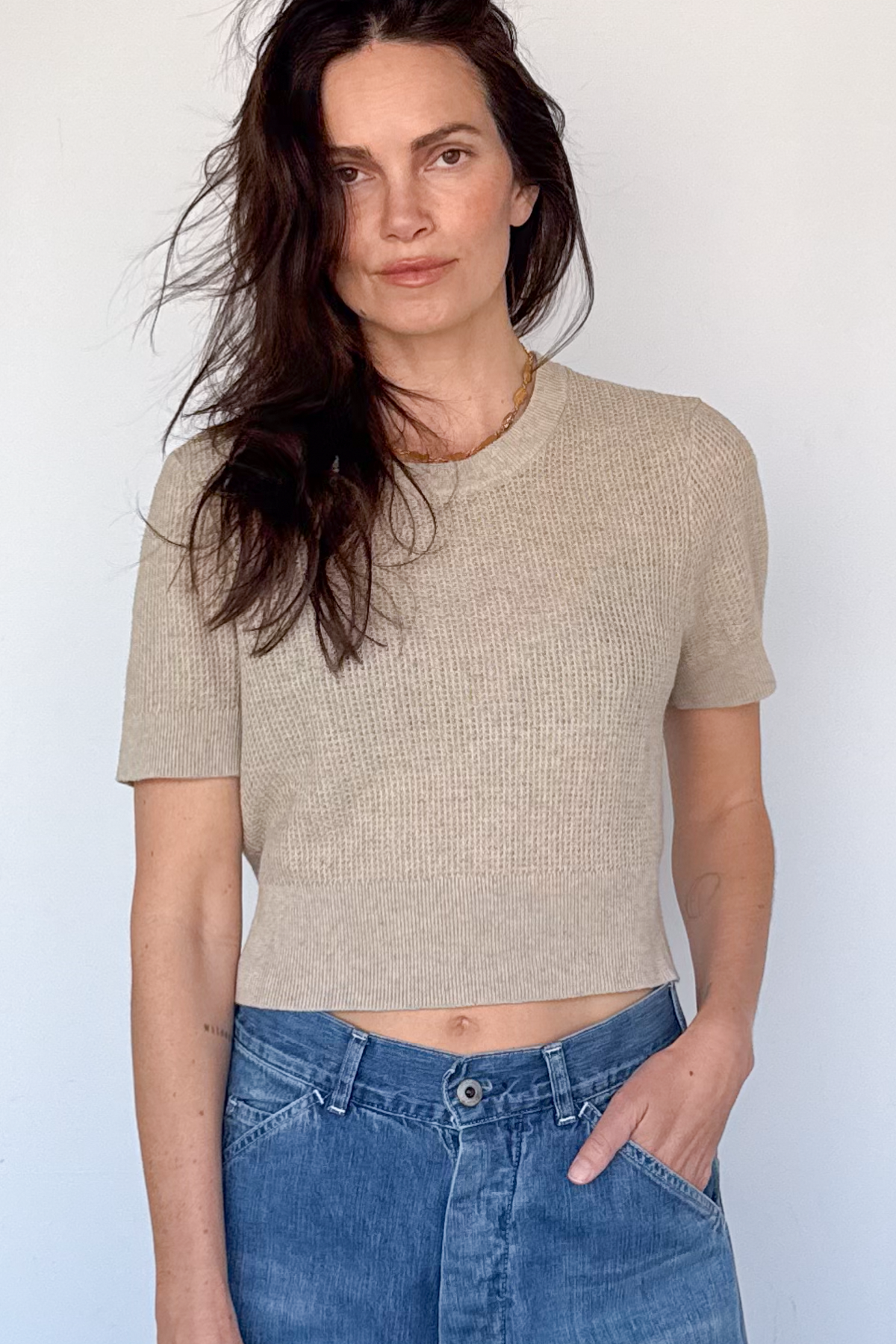 Linen Knit Short Sleeve Top