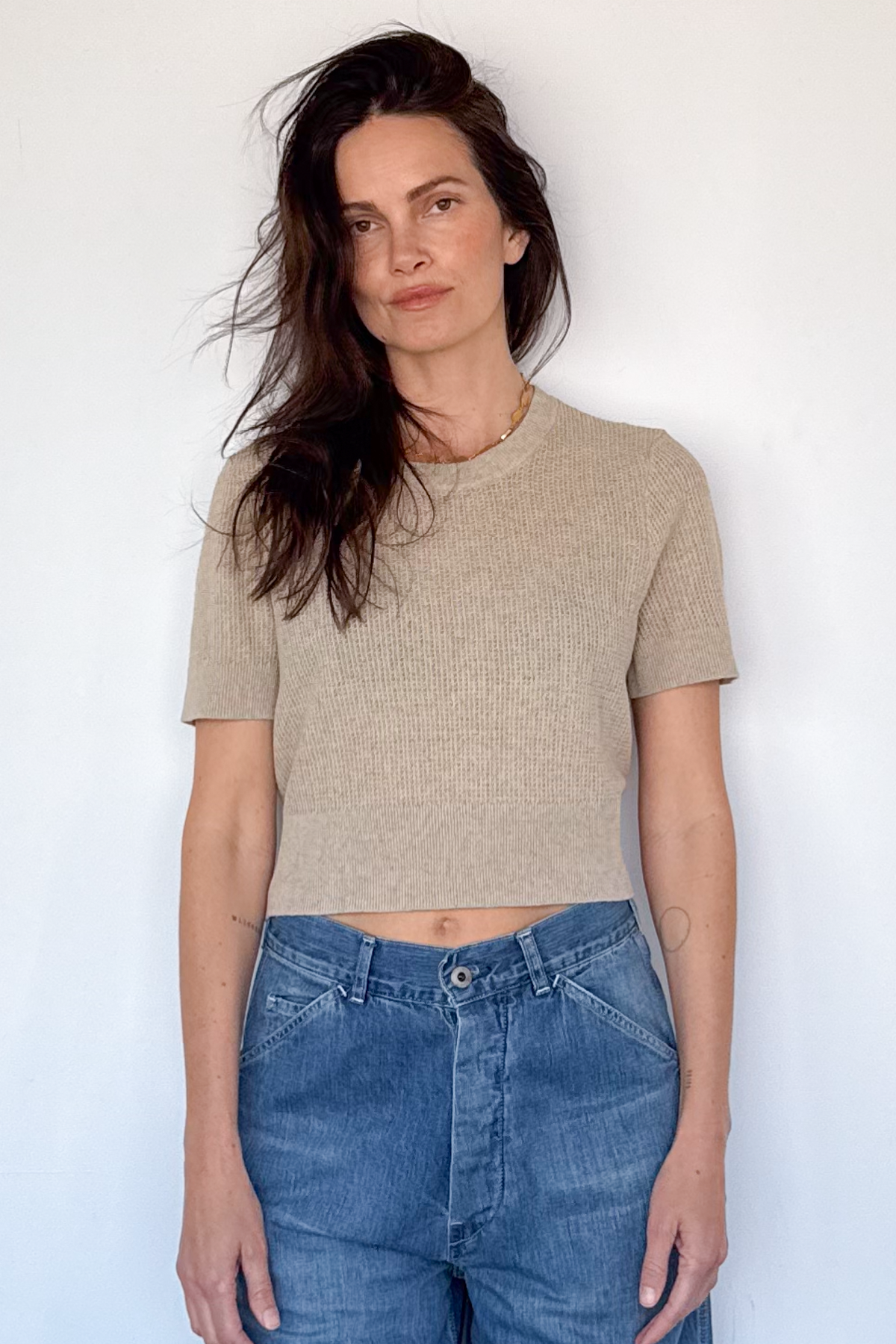 Linen Knit Short Sleeve Top