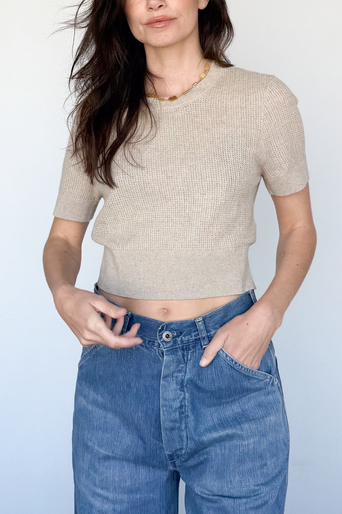 Linen Knit Short Sleeve Top