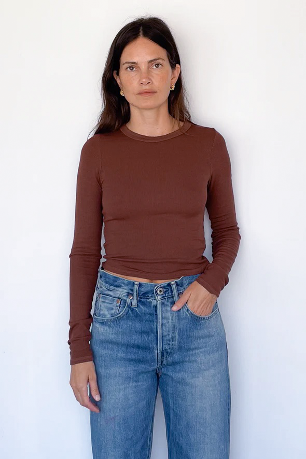 Cropped Silk Rib Crewneck