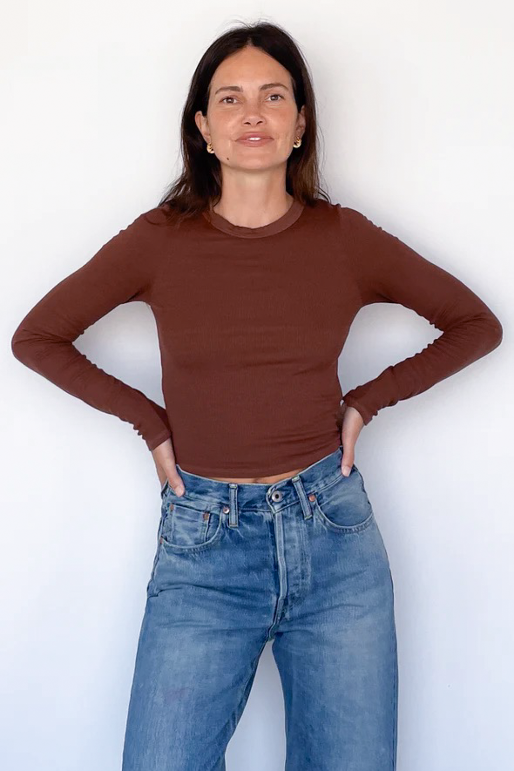 Cropped Silk Rib Crewneck