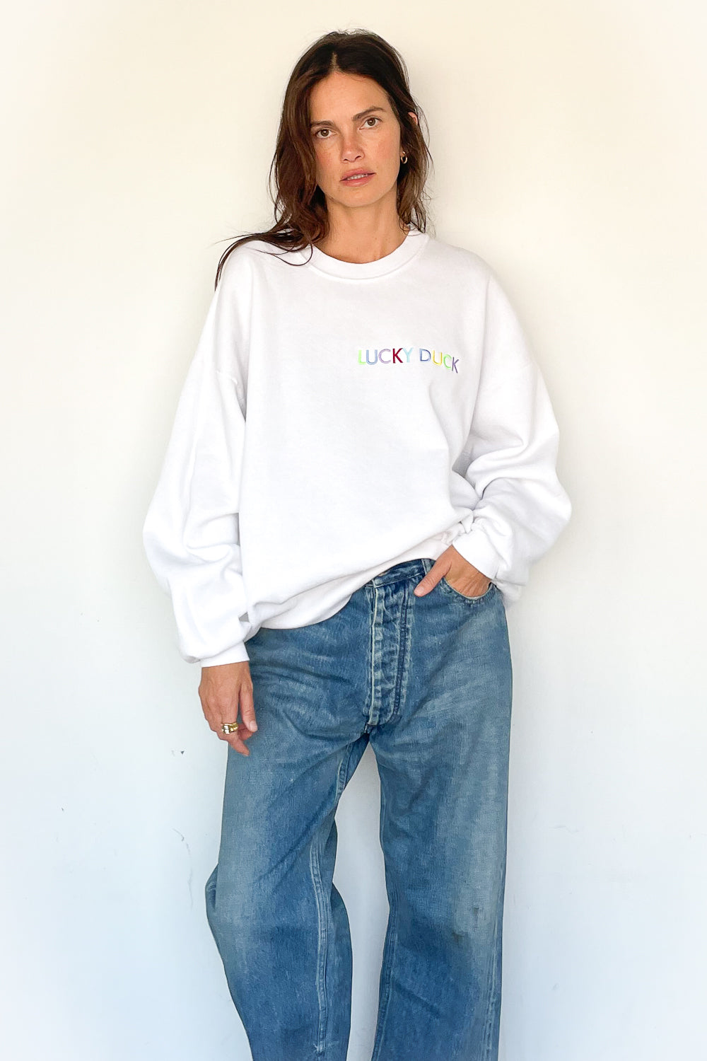 Lucky Duck Sweatshirt - LARGE White