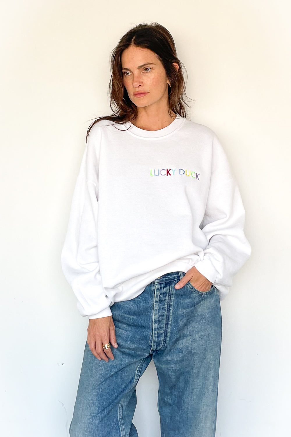 Lucky Duck Sweatshirt - LARGE White