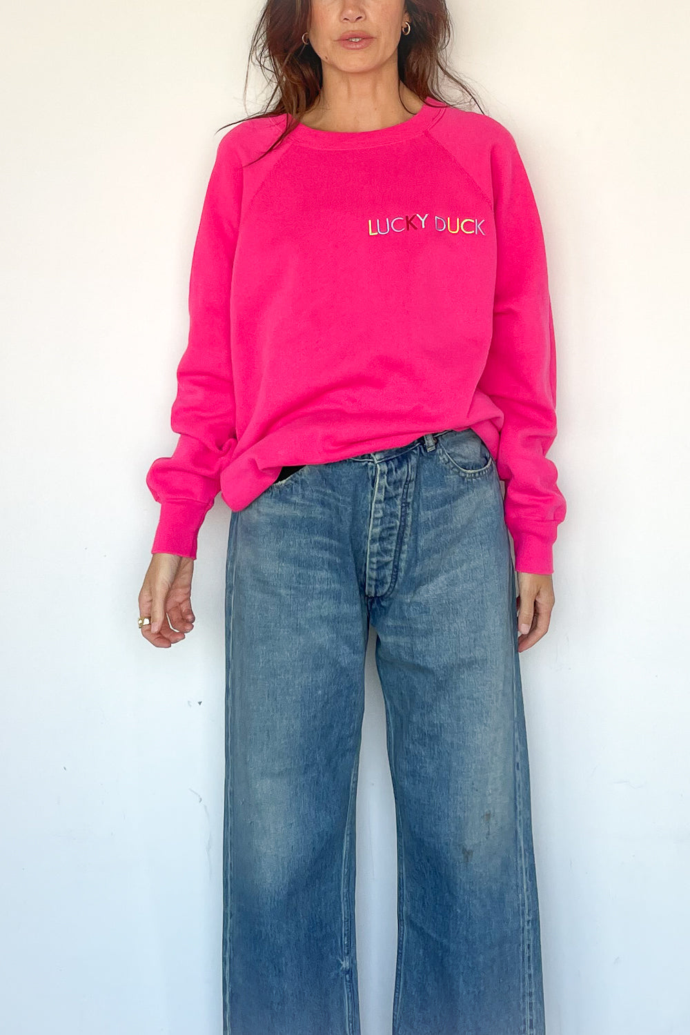 Lucky Duck Sweatshirt - MEDIUM Hot Pink