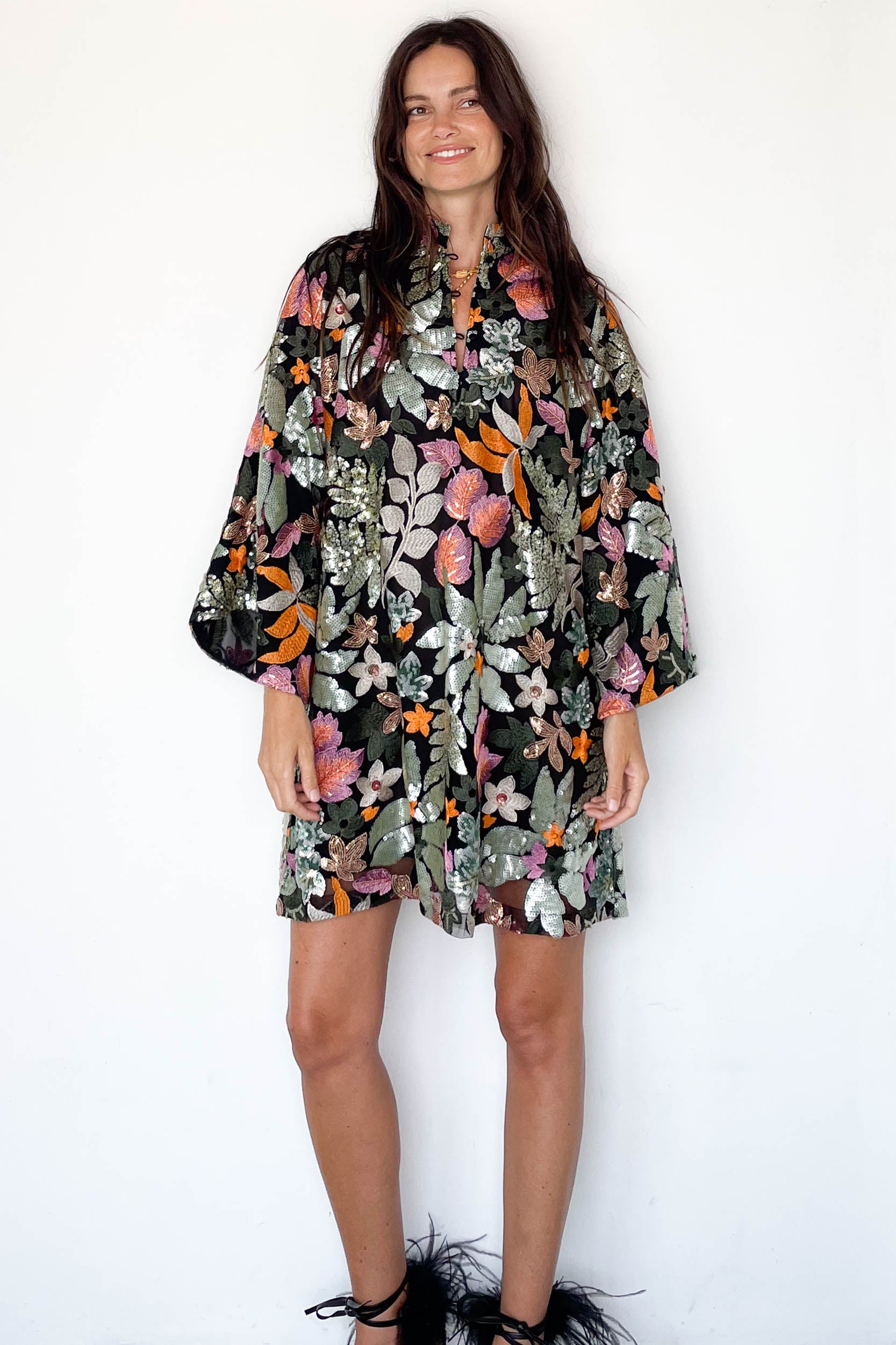 Caftan No. 859 Safari Floral Sequin Mini