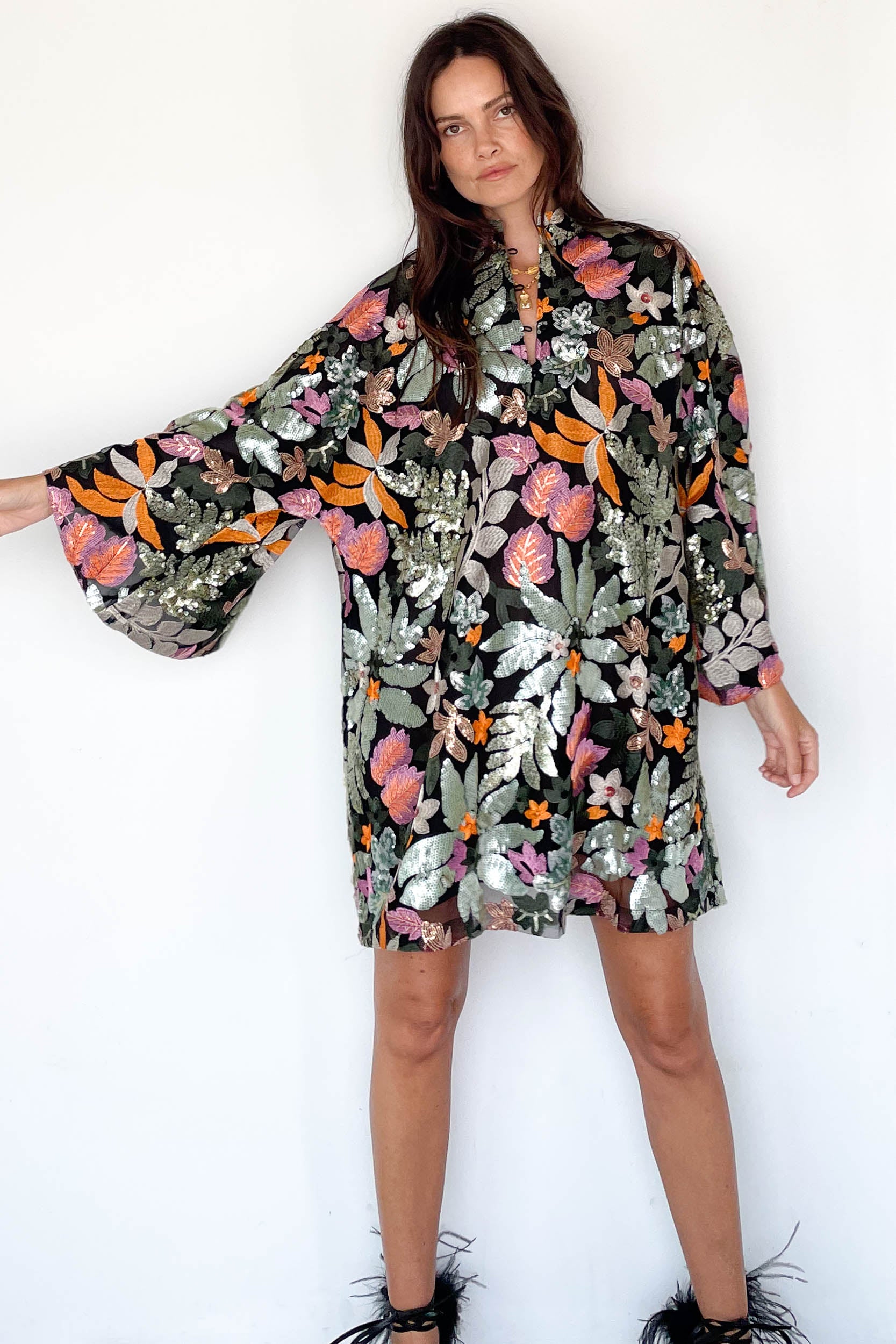 Caftan No. 859 Safari Floral Sequin Mini