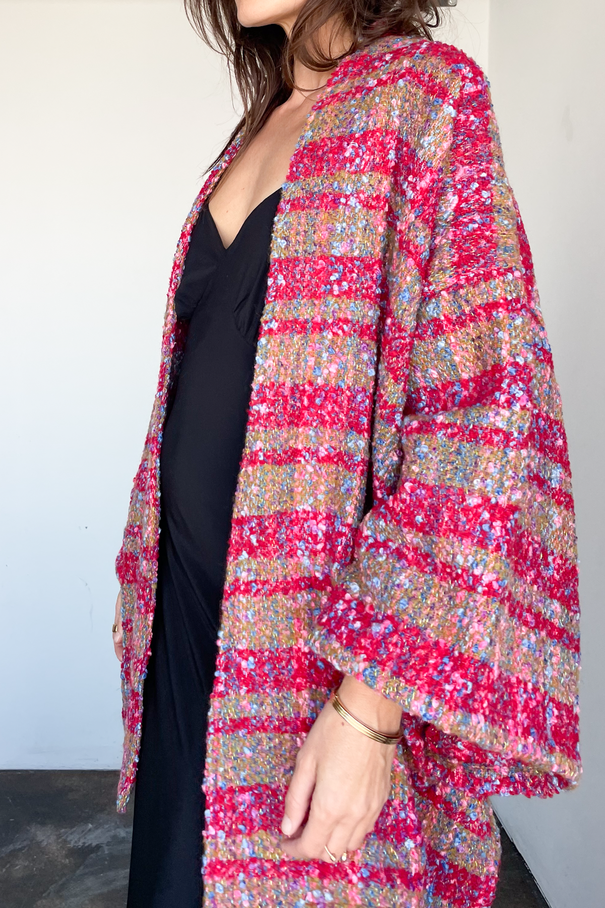 Raspberry Plaid Shawl Coat