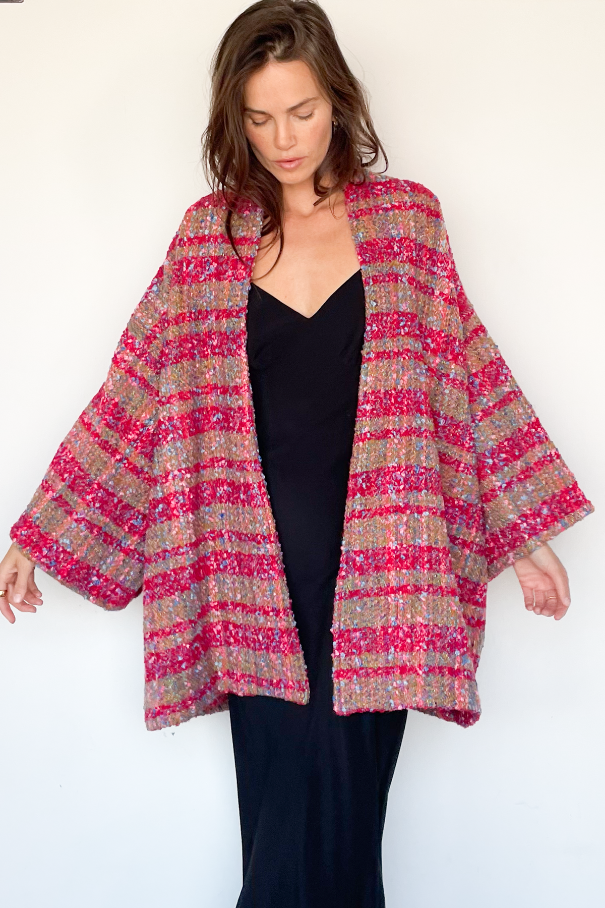 Raspberry Plaid Shawl Coat