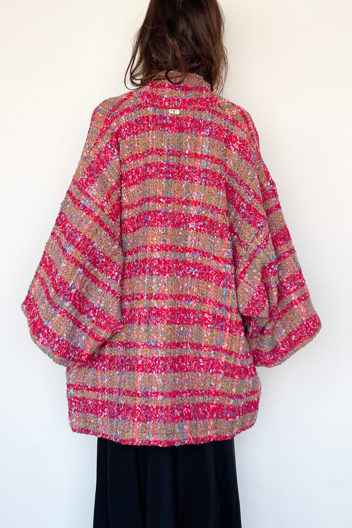 Raspberry Plaid Shawl Coat