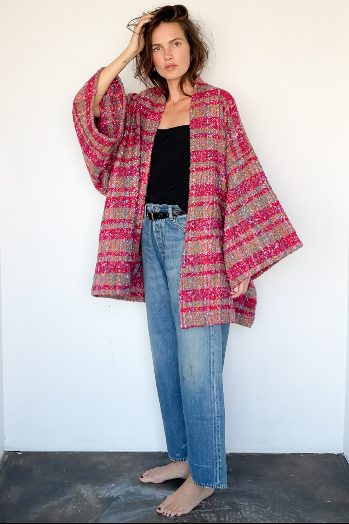 Raspberry Plaid Shawl Coat