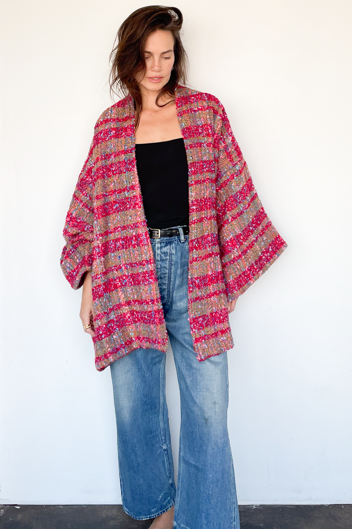 Raspberry Plaid Shawl Coat