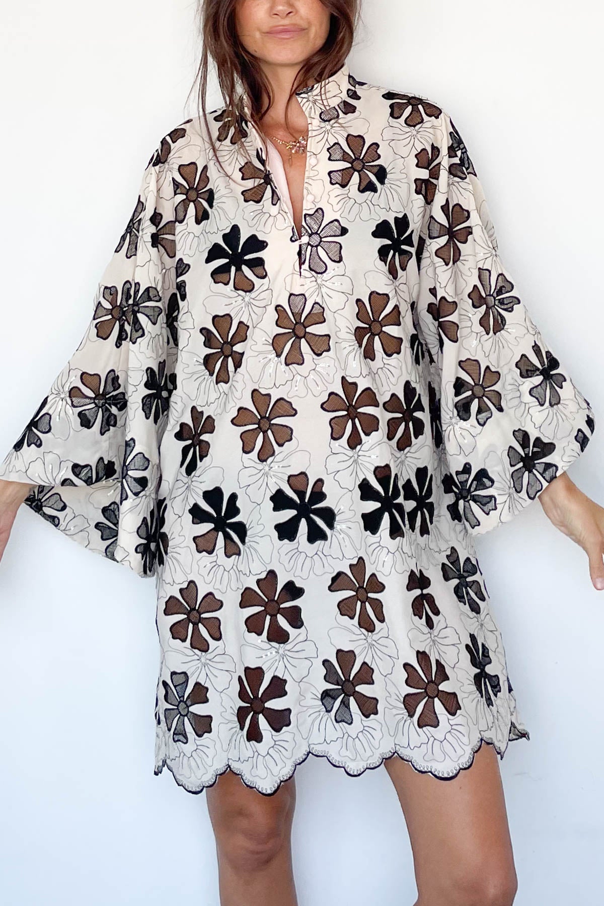 Hibiscus Mesh Mini Caftan