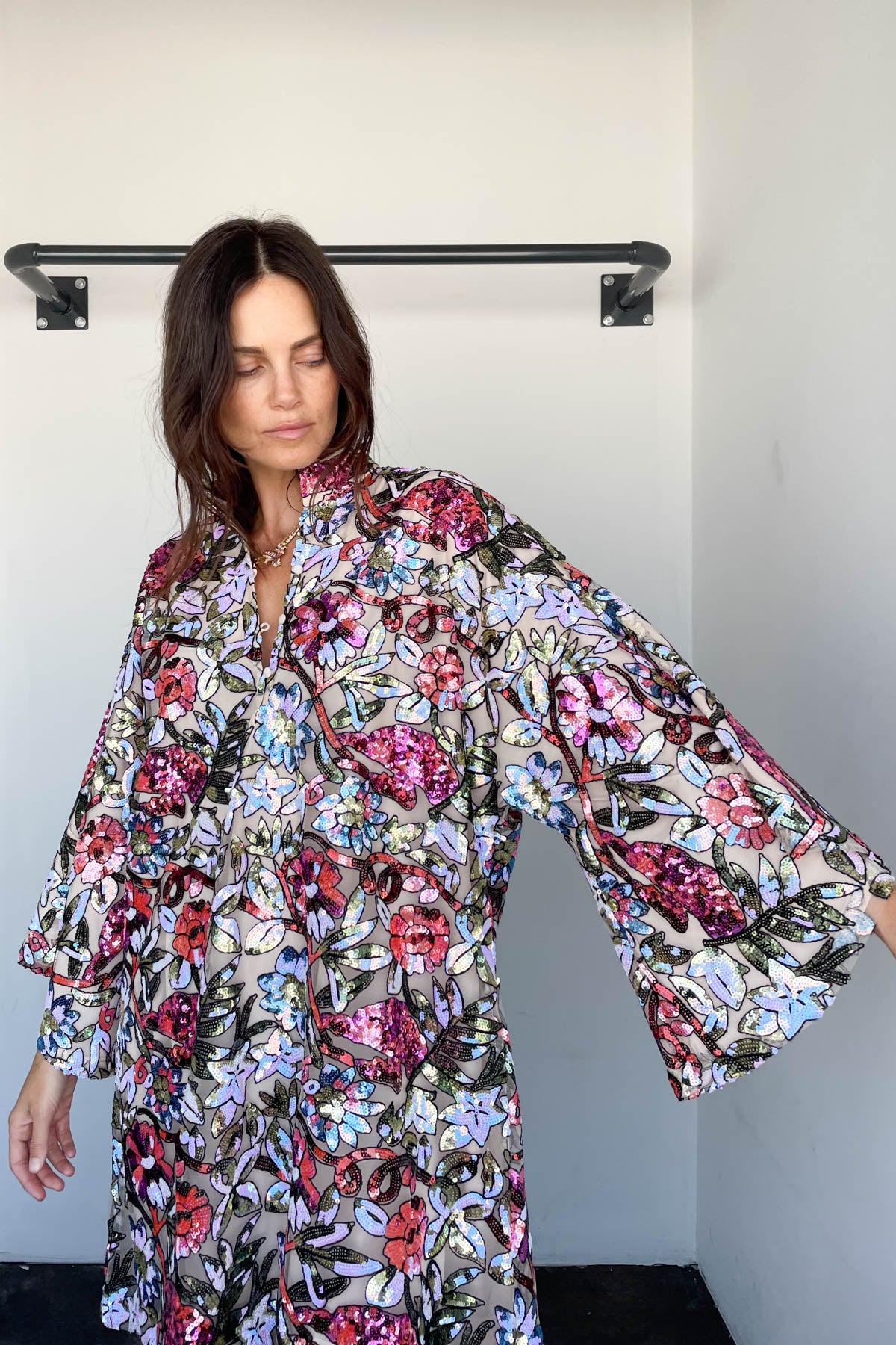 Jewel Floral Sequin Mini Caftan