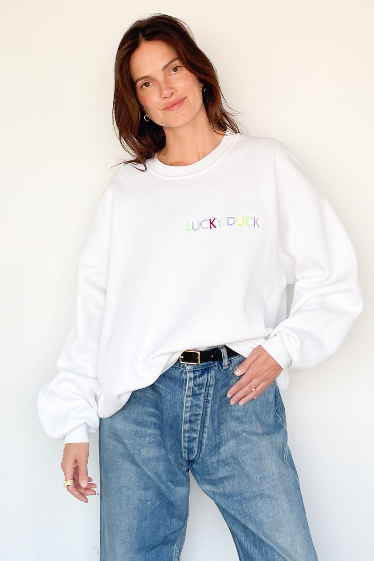 Lucky Duck Sweatshirt - LARGE White