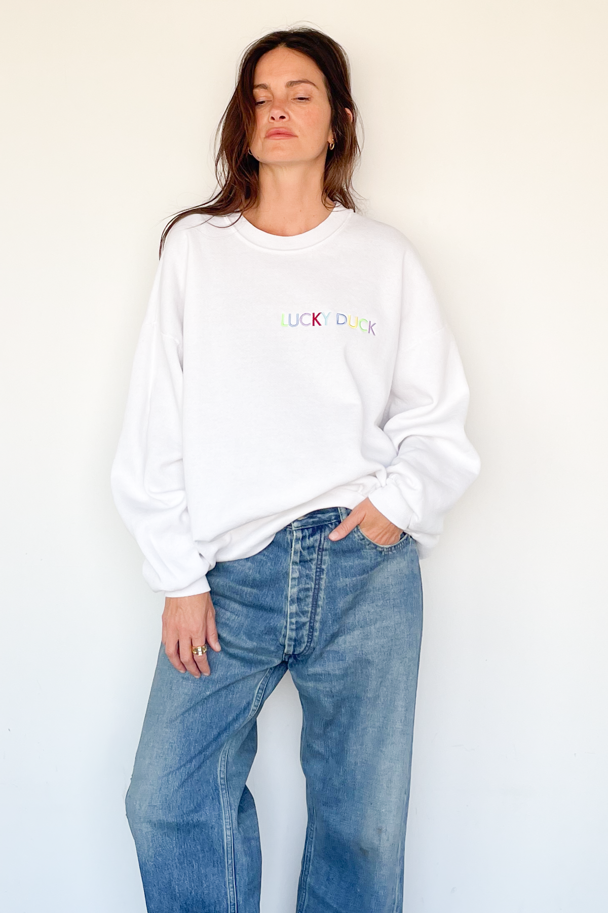 Lucky Duck Sweatshirt - LARGE White