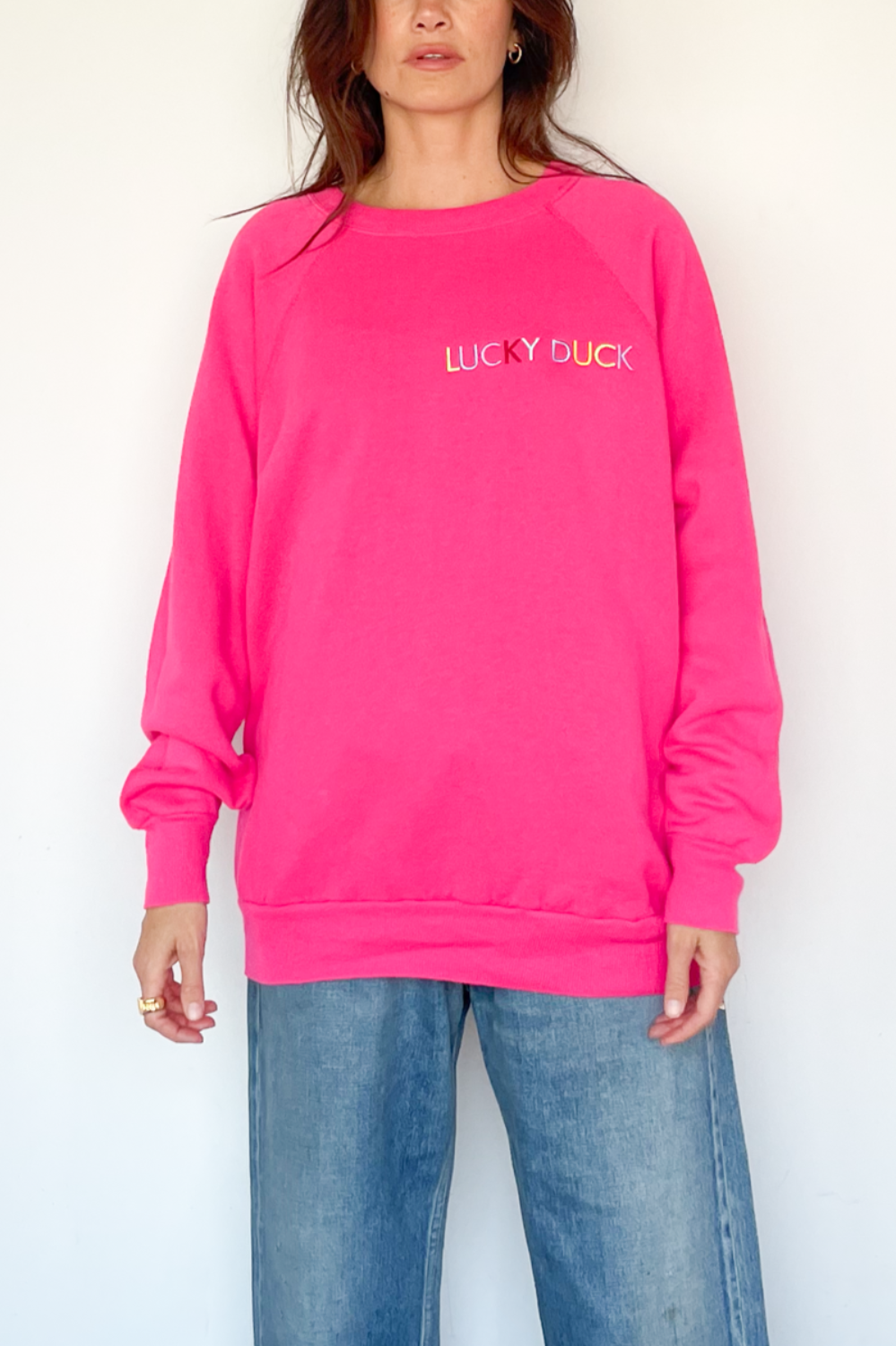 Lucky Duck Sweatshirt - MEDIUM Hot Pink