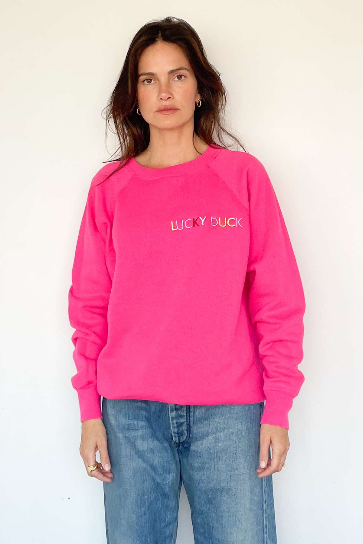 Lucky Duck Sweatshirt - MEDIUM Hot Pink