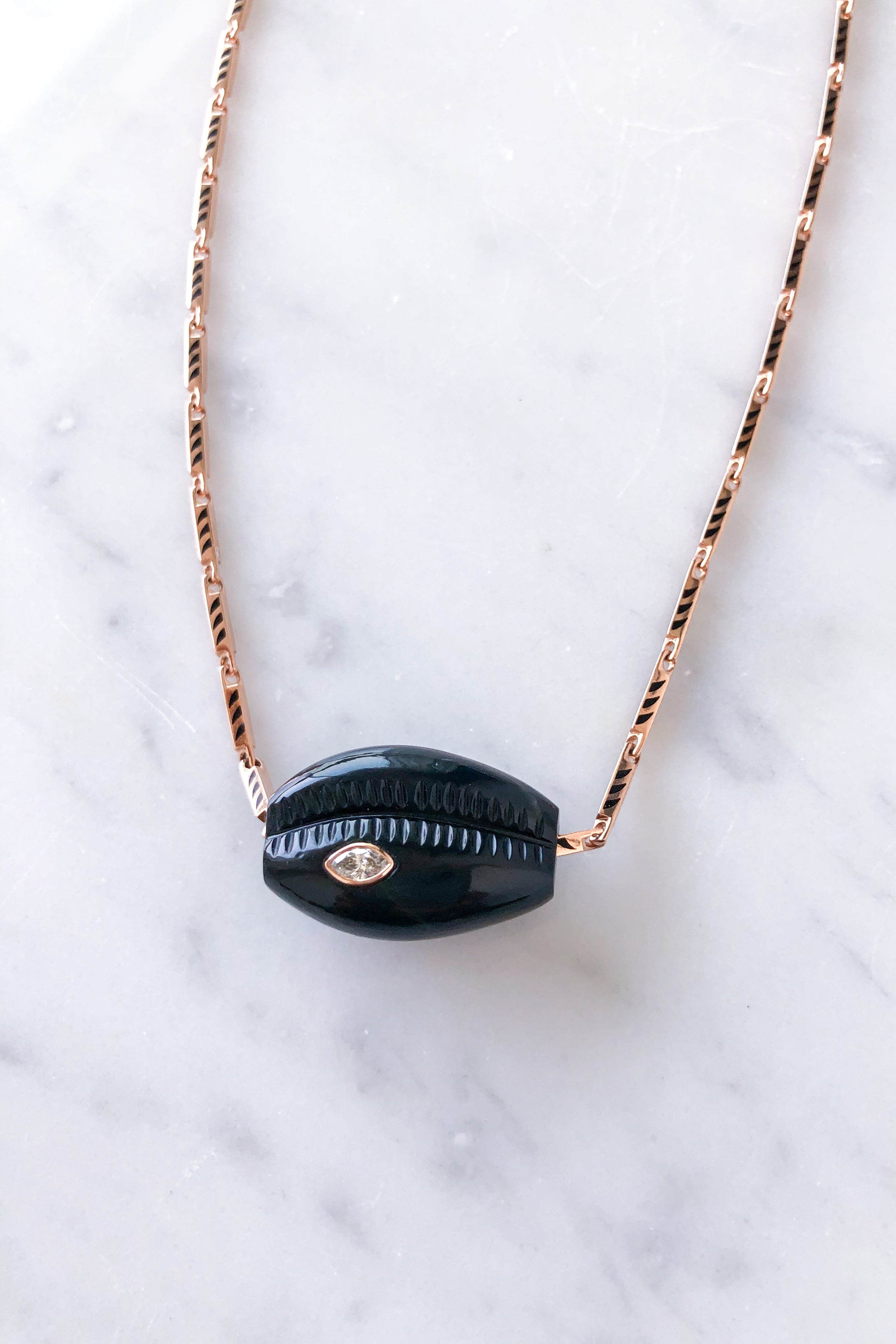 Blue Tiger Eye Cowry with Marquise Diamond Bead