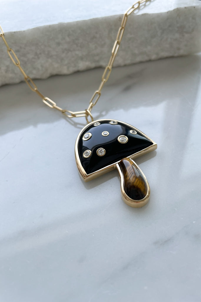 Onyx & Diamond Magic Mushroom Necklace