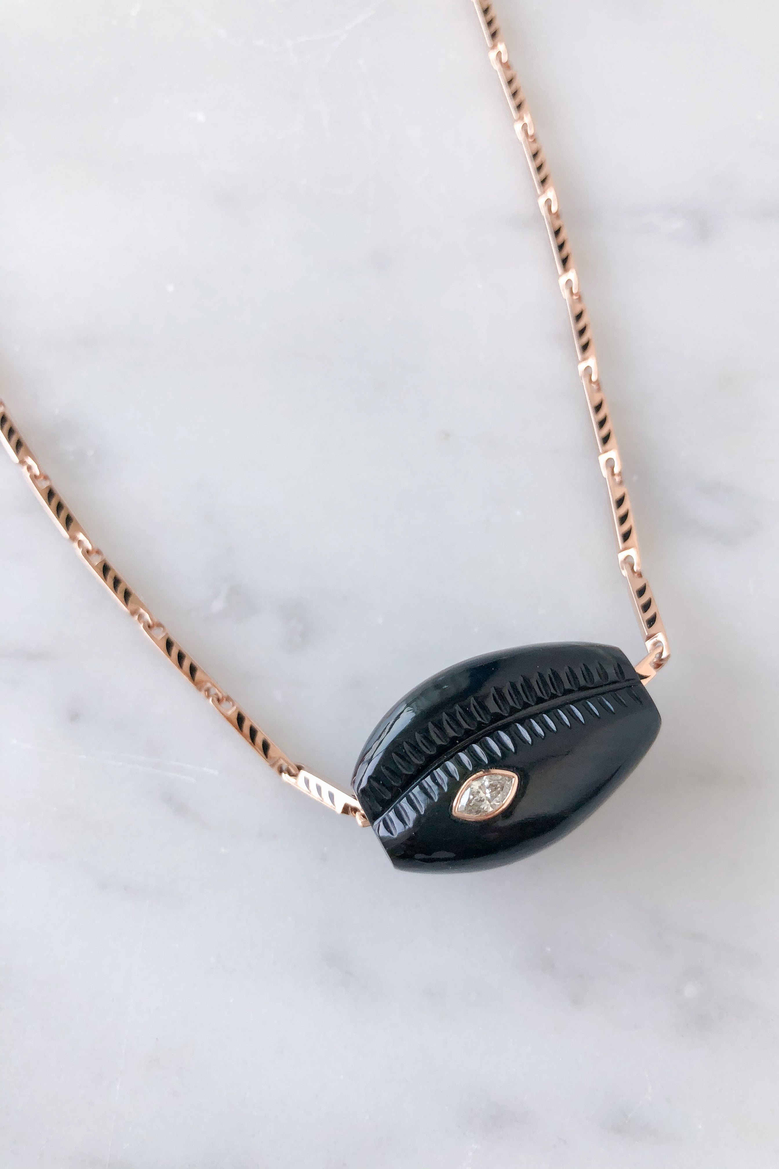 Blue Tiger Eye Cowry with Marquise Diamond Bead